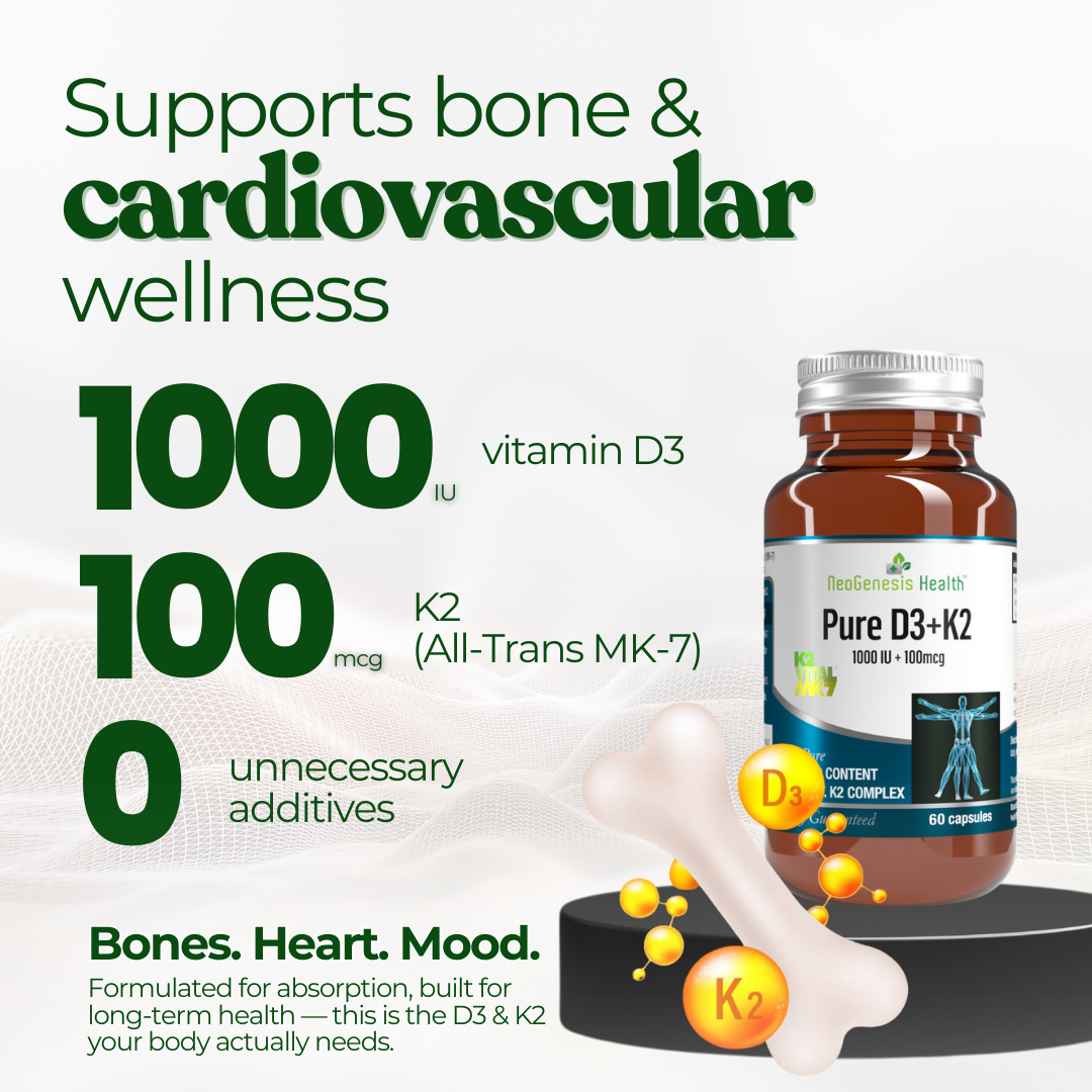 Patented Pure Vitamin D3 (1000iu) and K2 (100mcg) All-Trans Isomer 60s