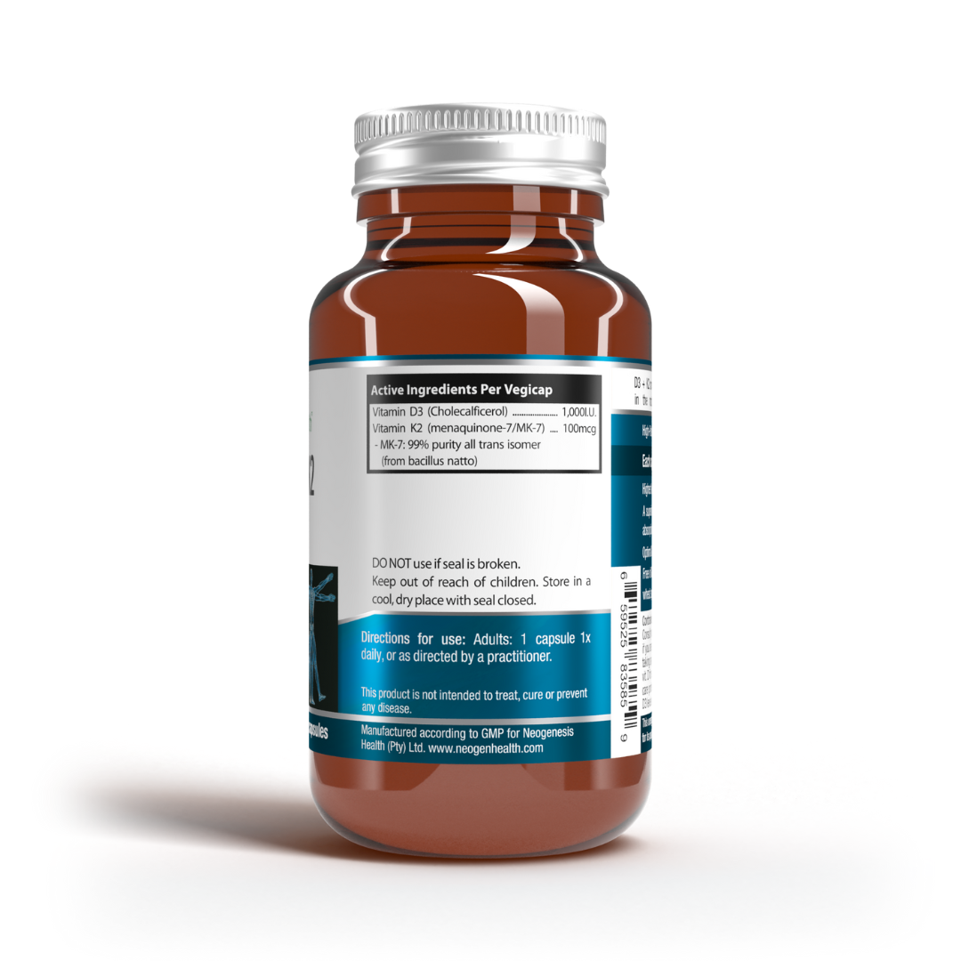 Patented Pure Vitamin D3 (1000iu) and K2 (100mcg) All-Trans Isomer 60s